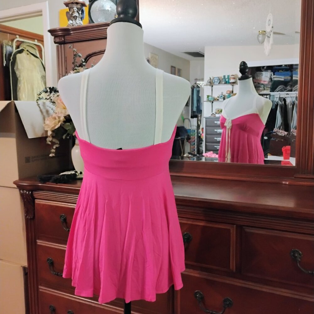 Pink & White Sleeveless Draped Cotton Blouson - Picture 3 of 5